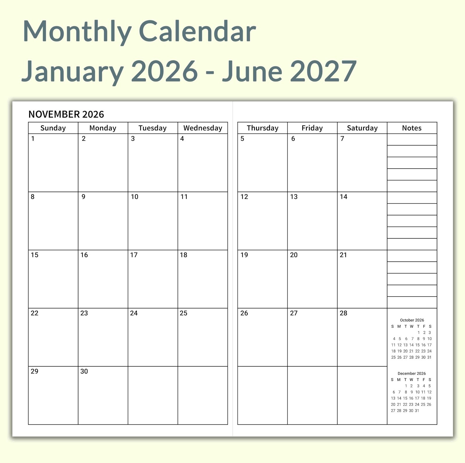 A5 Planner Inserts 2026-2027, Travel Notebook Calendar, Weekly & Monthly, 100gsm