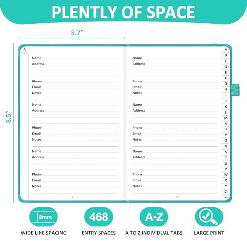 Address Book with Individual Alphabetical Tabs Laminated, Large B. Aquamarine
