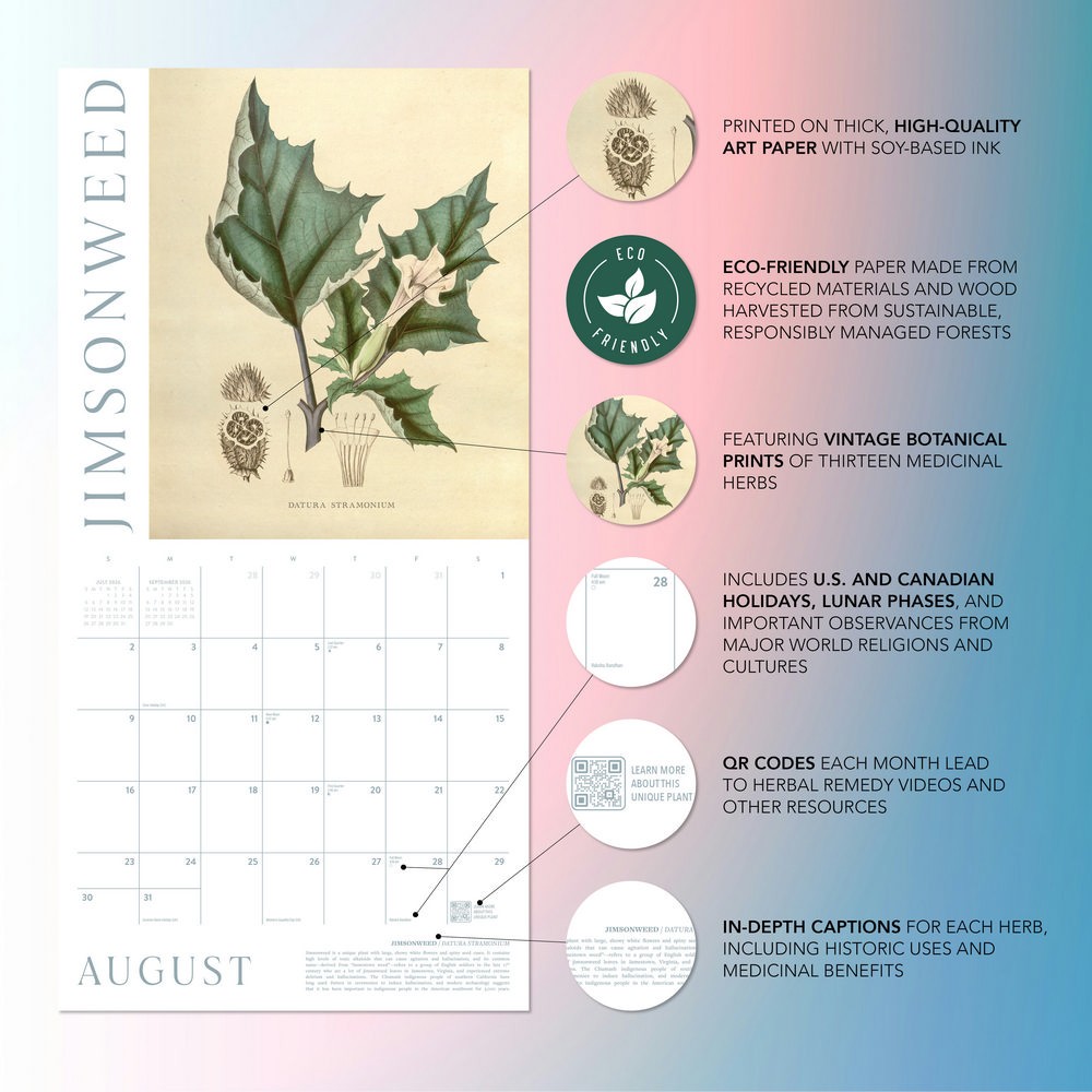Herbal Apothecary Calendar 2026 | 12″ x 24″ 12 Month | Marble City Press