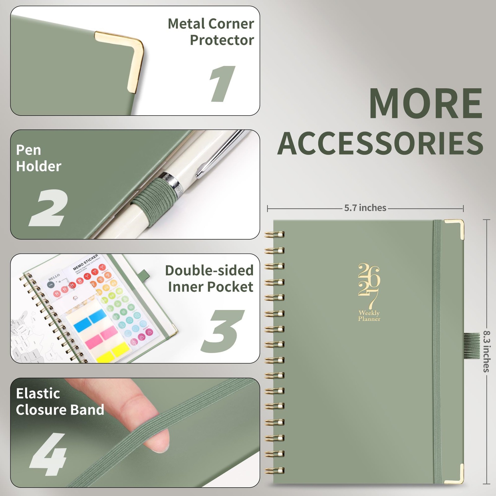 LOAPEM Academic Planner 2026-2027, Weekly A5 Size (5.7″ x 8.3″), Light Green