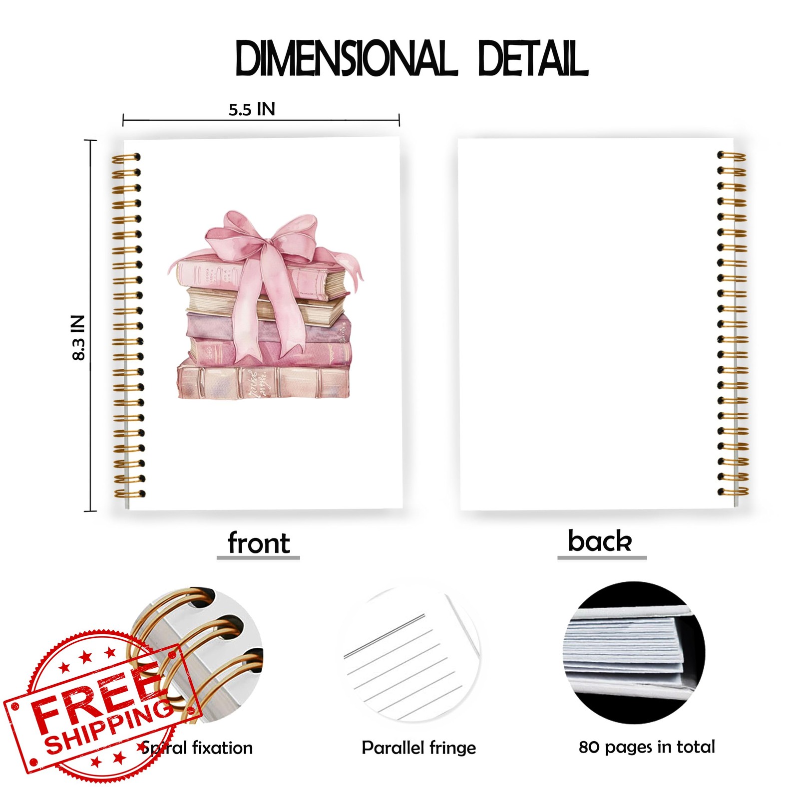 JWVK Coquette Pink Bow Notebook 5.5×8.3 pinkish purple 10