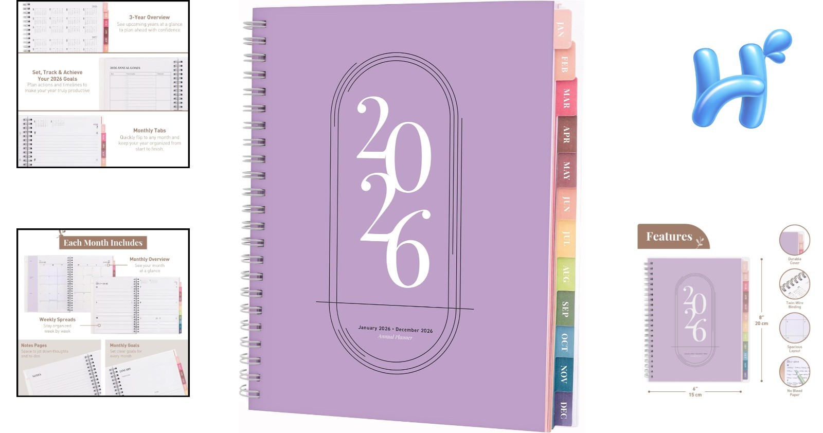 Stylish 2026 Agenda Book with Holidays & Goals – Perfect for Students & Teachers