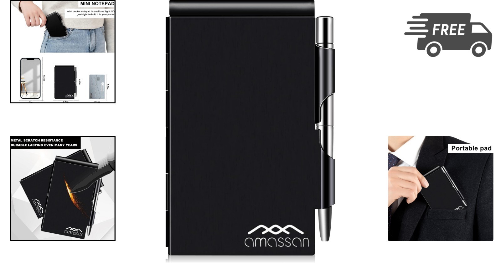 Mini Pocket Notebook Metal Cover Small Notepad with Pen 60 Pages