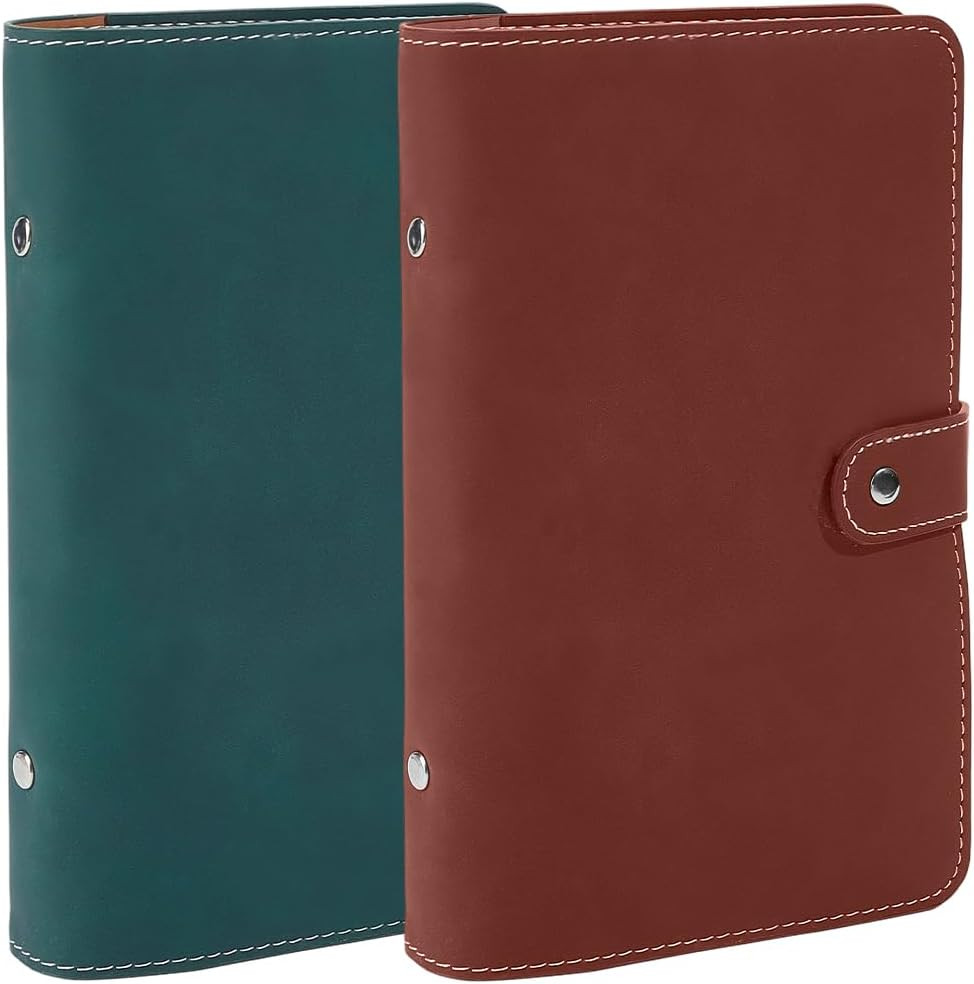 2PCS 2 Colors Refillable 6 Ring Loose Leaf Planner Binder A6 PU Leather Travel J