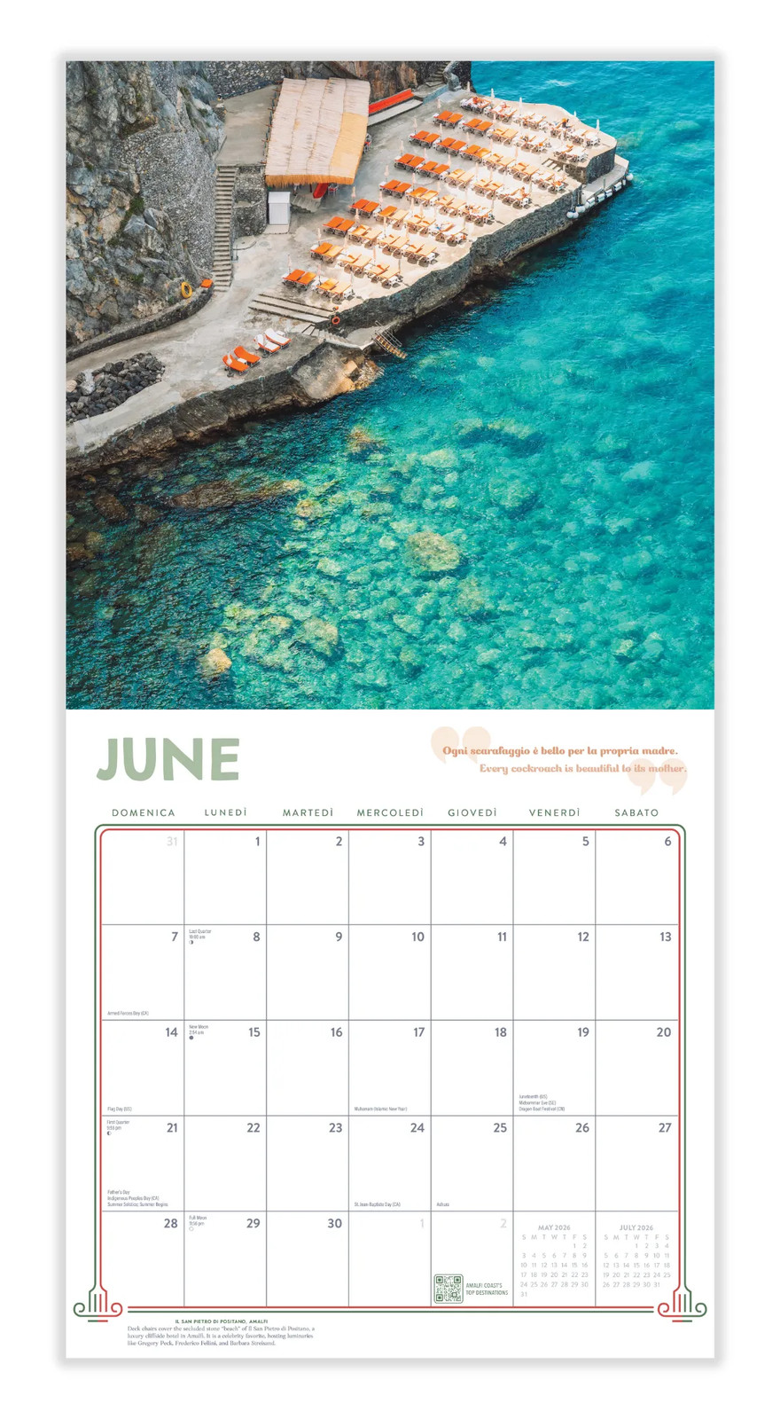 Italy Calendar 2026 | 12″ x 24″ 12 Month Calendar | Marble City Press