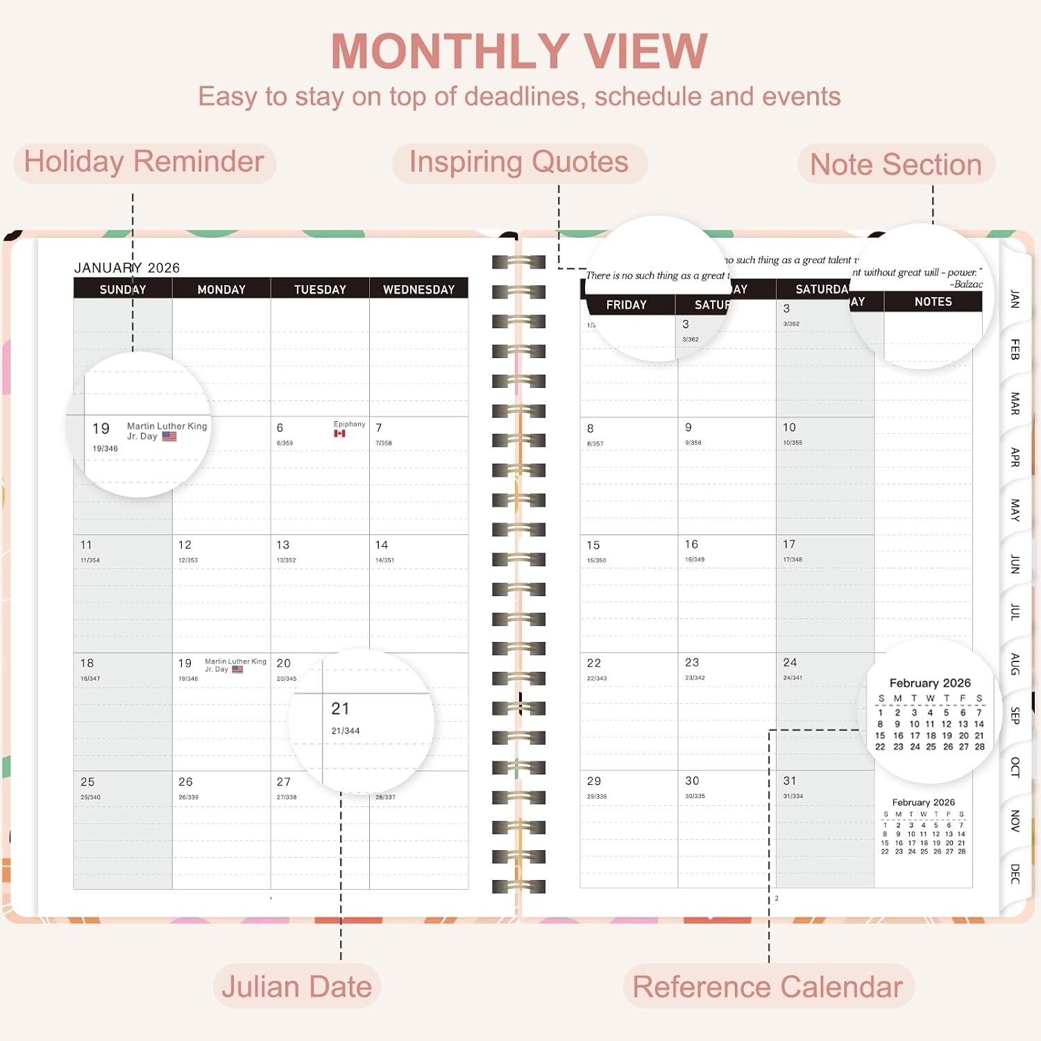 2026 , Weekly and Monthly Calendar Agenda, Jan 2026 – Dec 2026, Planning Acad…