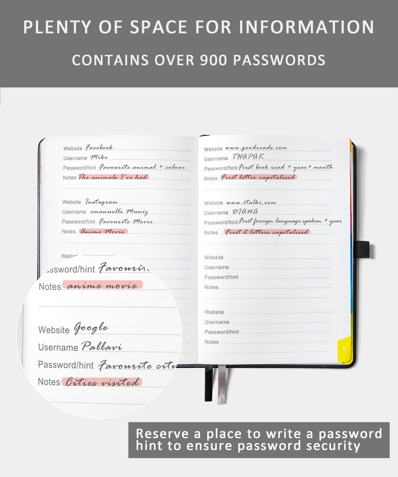 Password Book with Colorful Alphabetical Tabs, 8.4″ x 5.8″ Hardcover Password…