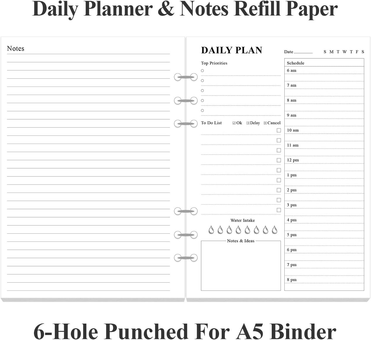 6-Hole Punched To Do List Insert – Daily Refill for A5 Binder,100 Sheets/200 …