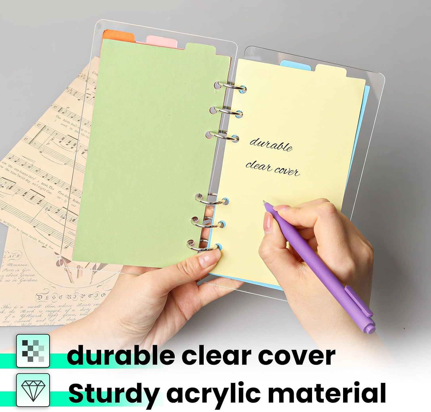 A6 Binder 6-Ring Clear Acrylic Binder Notebook Cover A6 Planner Budget Binder…