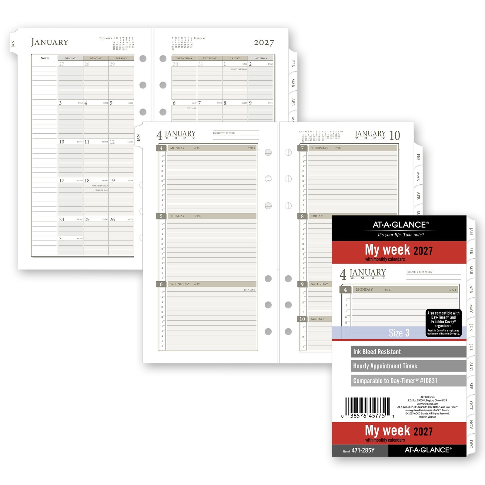 At-A-Glance 2027 471-285Y Weekly Monthly Planner Refill, Size 3, 3-3/4 x 6-3/4″