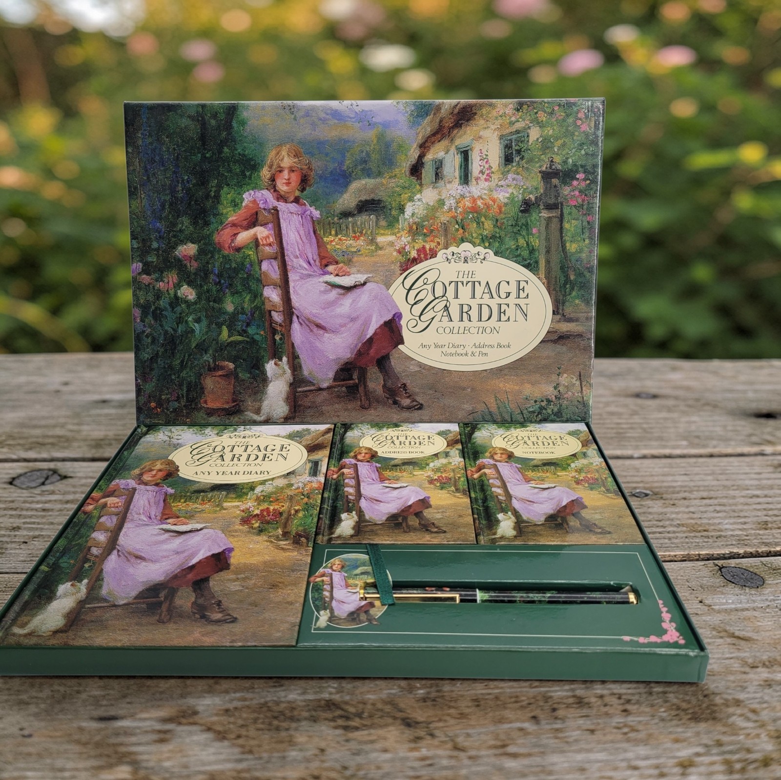 Vintage 1996 Cottage Garden Floral Gift Set Any Year Diary Address Book Pen