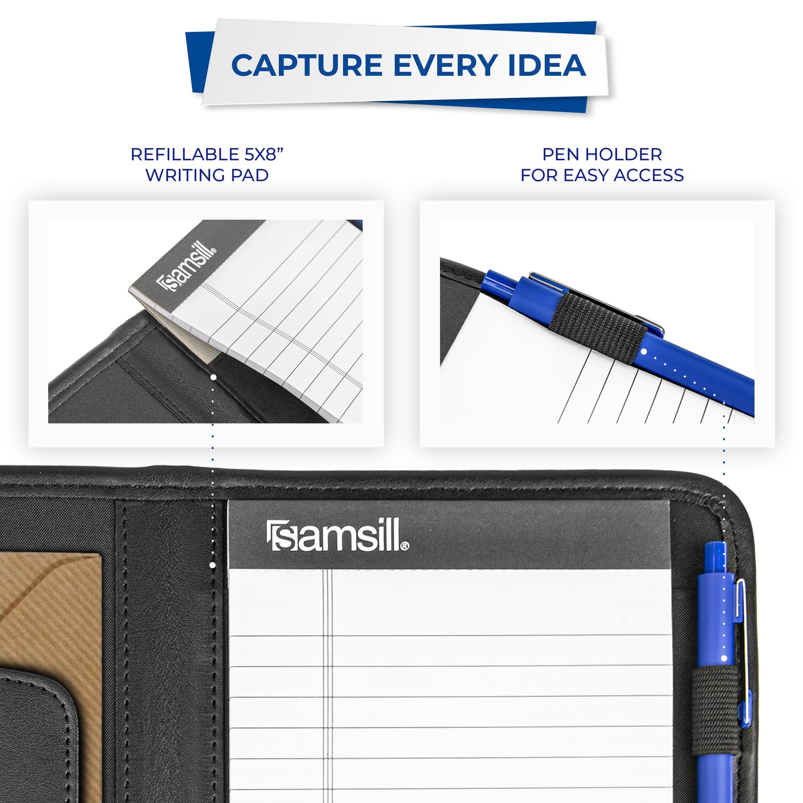 Professional Padfolio, Faux-Leather Mini Portfolio, with 5 x 8 Writing Pad, B