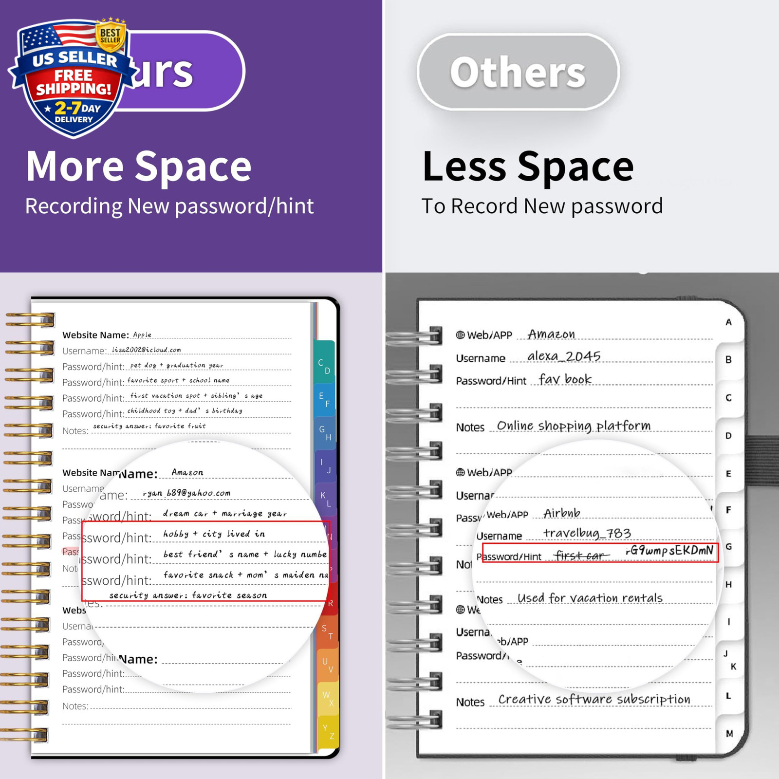 Spiral Password Book with Alphabetical Tabs, 5.8″ X 8.2″ Password Keeper Book