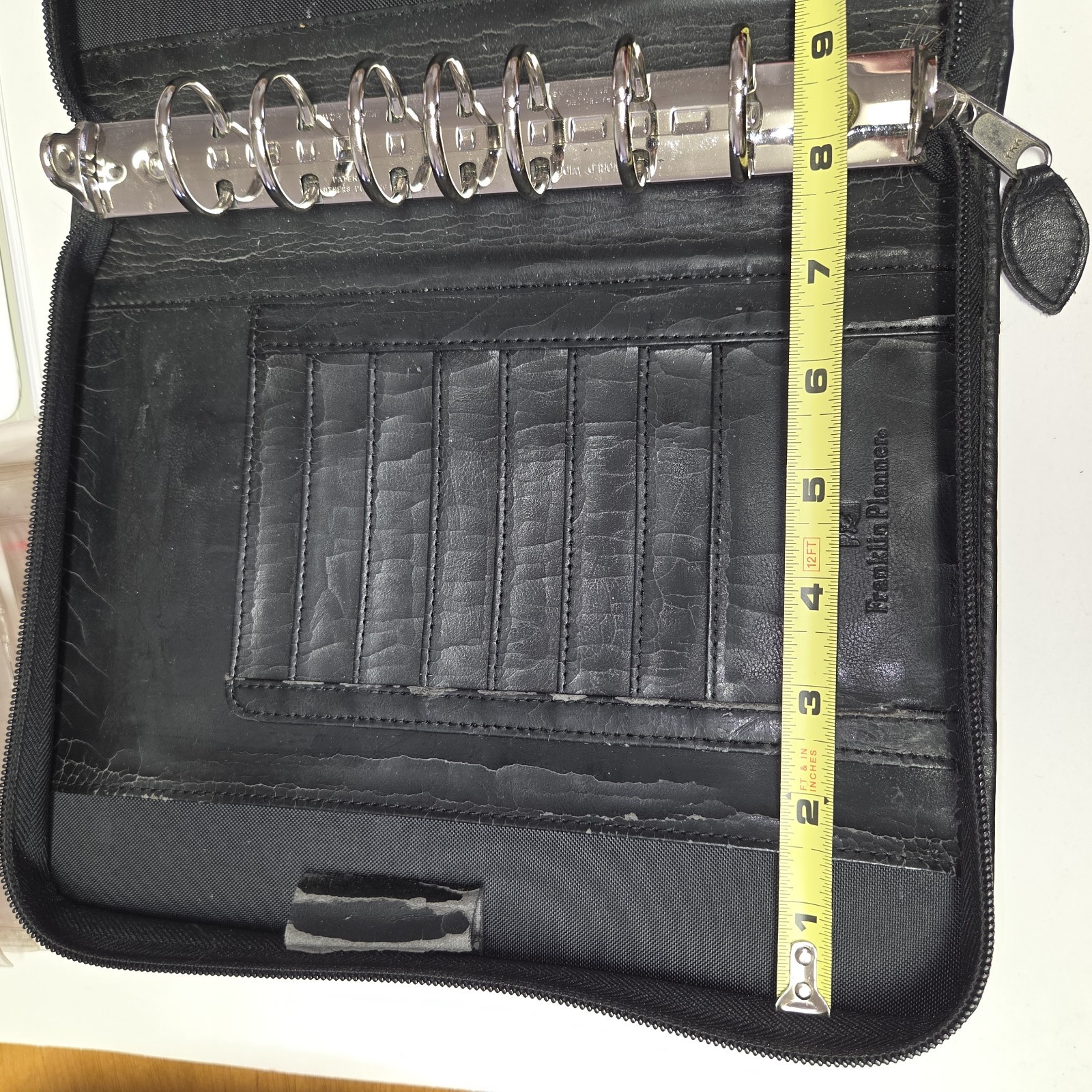 FRANKLIN COVEY Monarch 7-RING Binder Planner Black TOP GRAIN Leather Zipper USA
