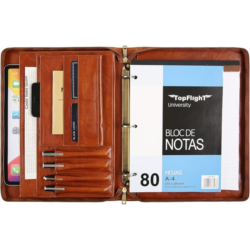 Buffalo Leather Portfolio Binder Folio Organizer Laptop Documents Notepad Pen US