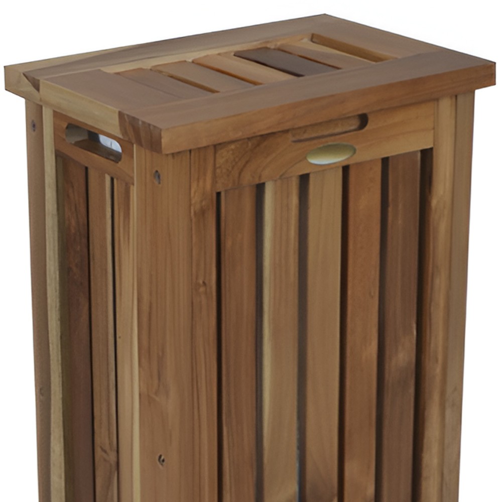 24″ Brown Solid Wood Laundry Hamper With Lid