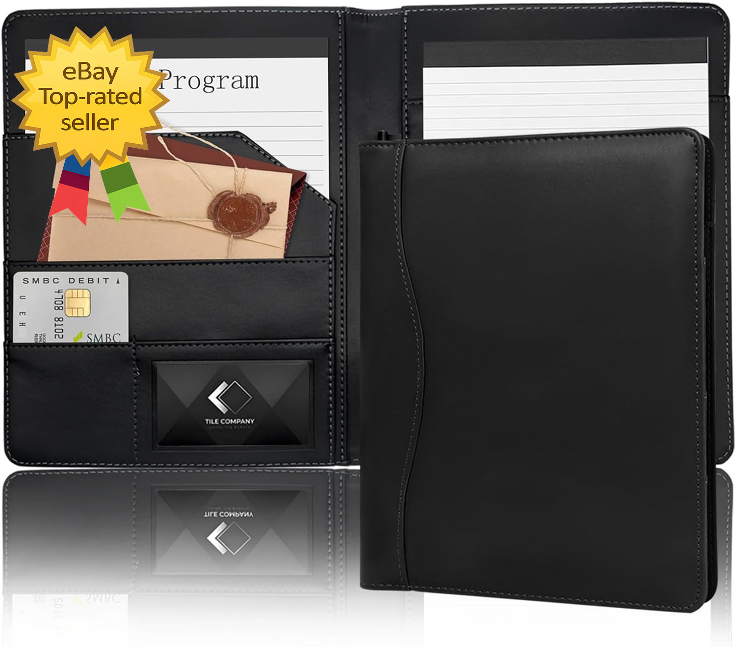 Leather Portfolio Binder 5 X 8 A5 Soft Padfolio Business Document Organizer Blac