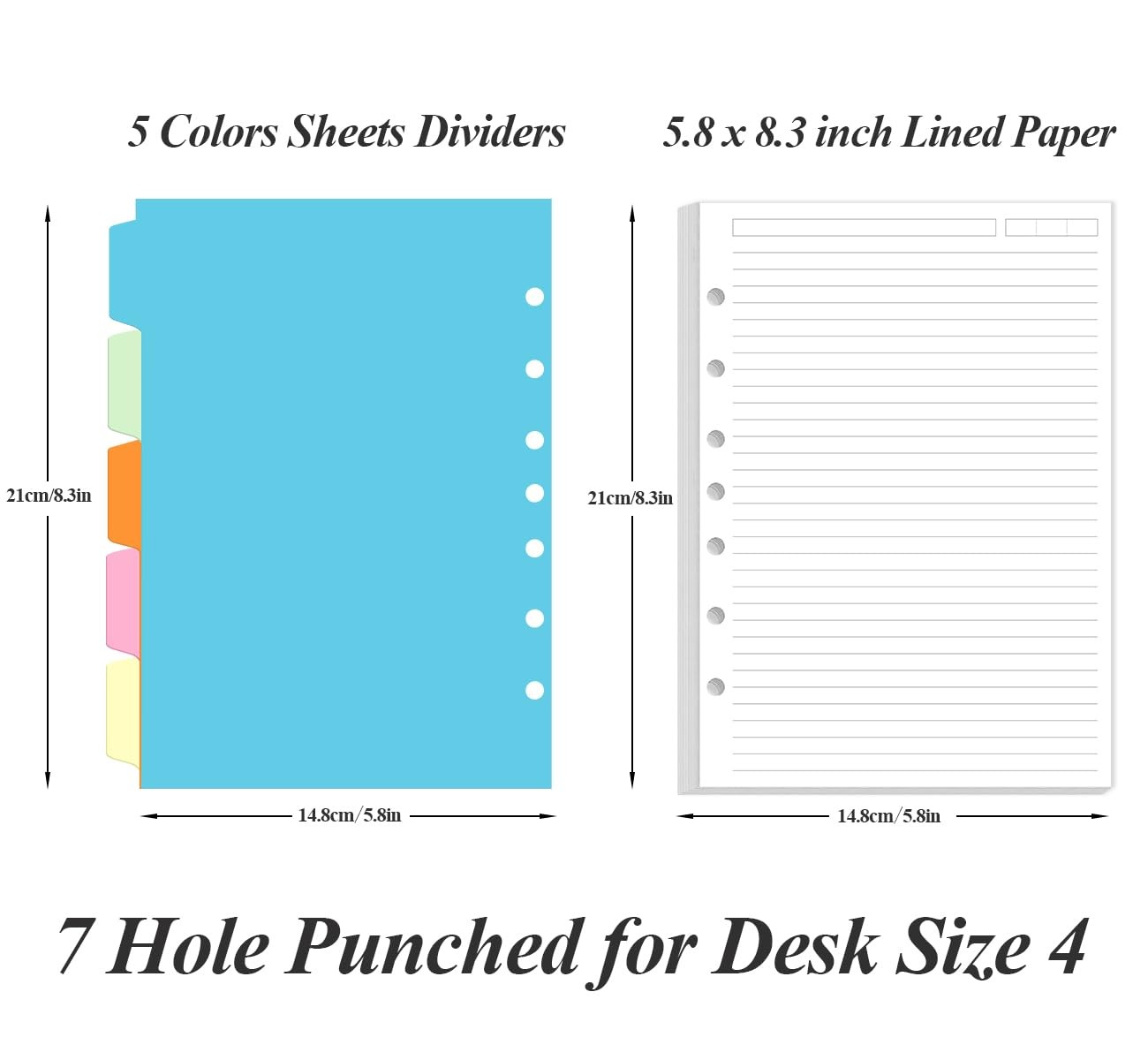7-Hole Lined Paper Refills for Mini Binder – 100 Sheets/200 Pages 7 White