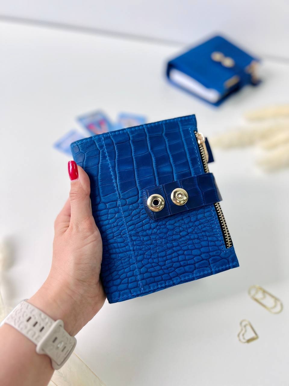 Leather notebook-wallet cover A7 Big rings mini wallet. Mini Planner.