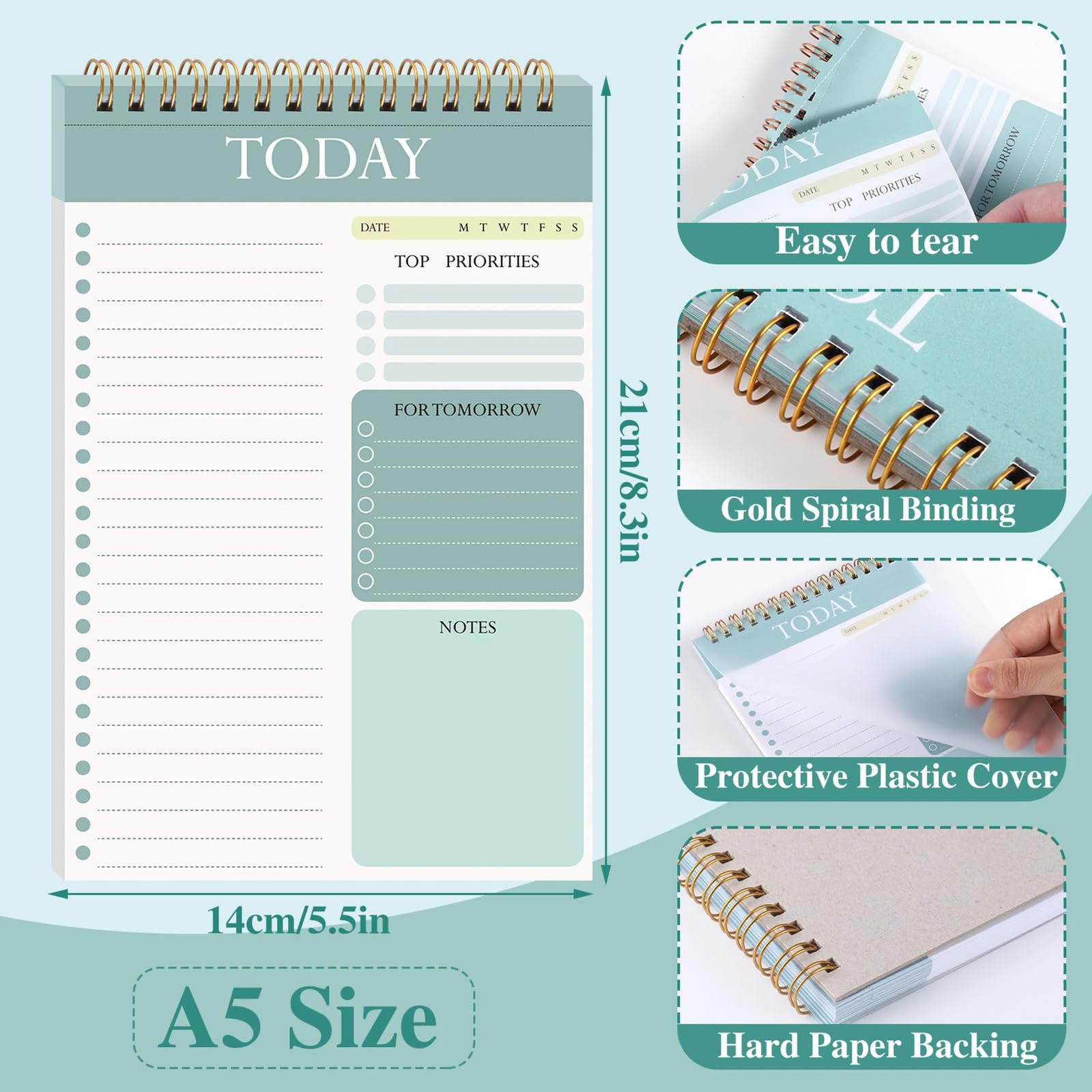 2 Packs To Do List Notepad, 104 Pages To Do List Notebook A5 Undated Daily Plann