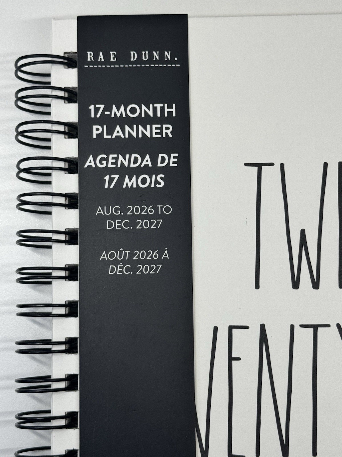 2026 2027 Planner RAE DUNN Spiral Hard Cover 17-Month 2027 Black White LARGE
