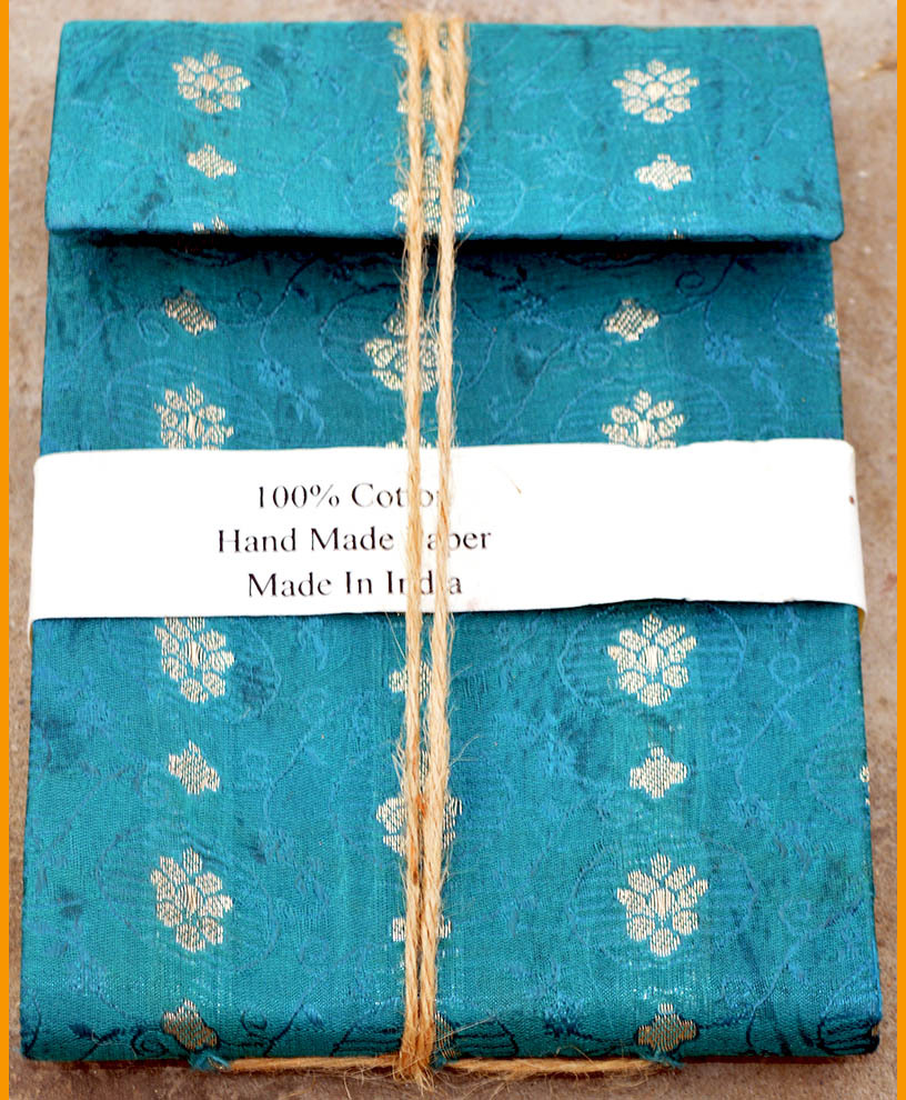 Teal color cover journal diary embedded flower leaves hand made recycled paper