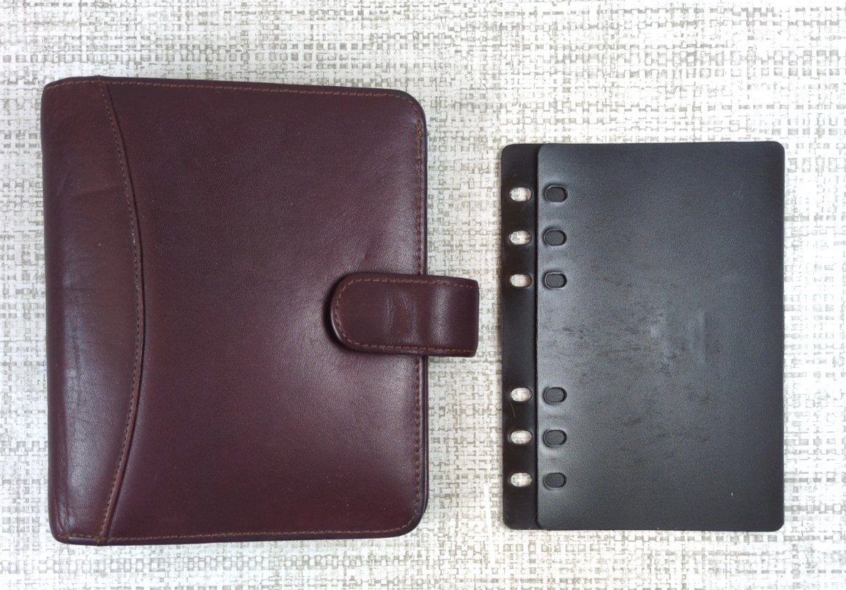 Franklin Quest Compact Open Top Snap Leather Binder Wallet 6 Rings Burgundy