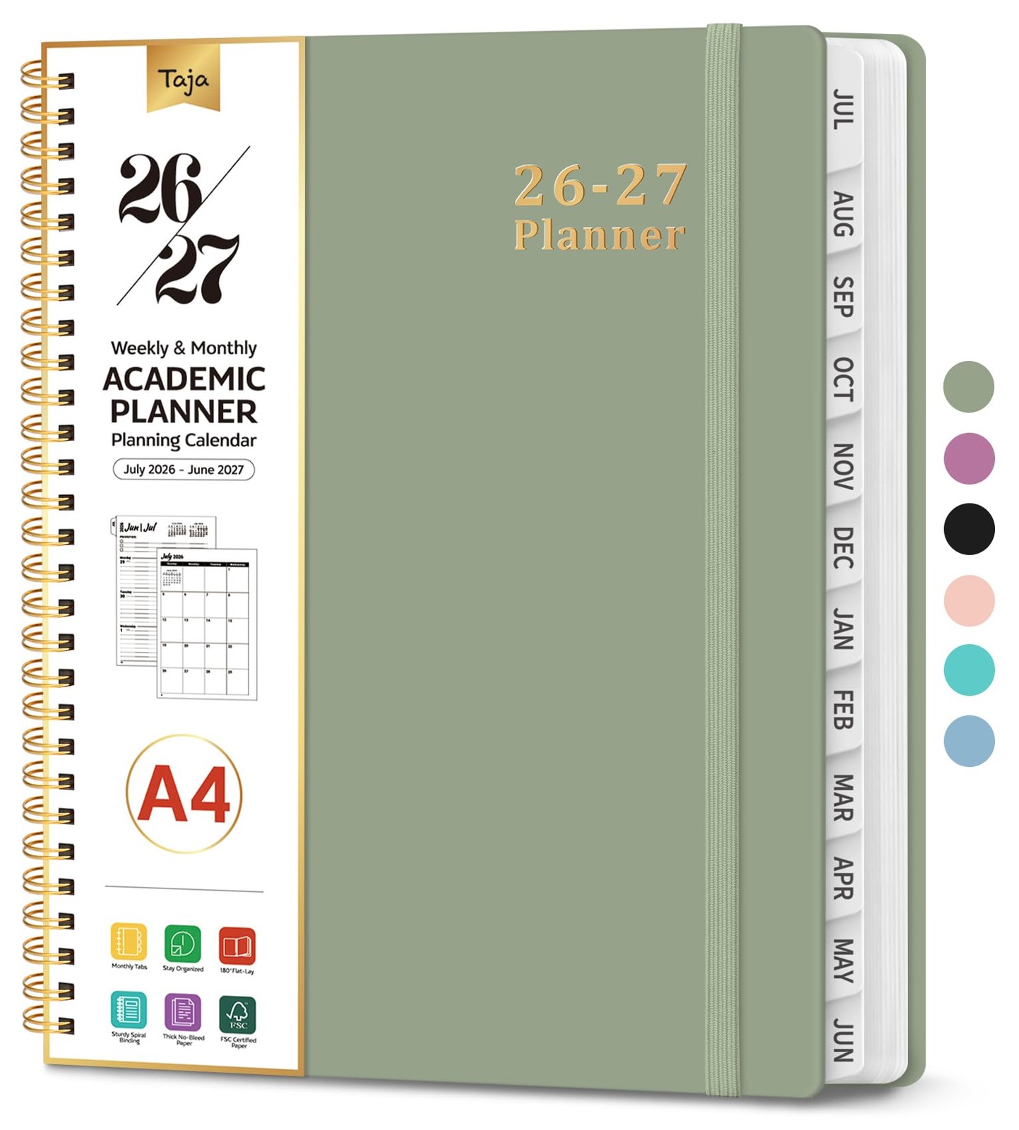 Planner 2026-2027, 8.5″ x 11″ Weekly and Monthly A4(8.5″x11″), A-Green