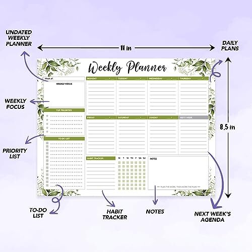11×8.5in Weekly List Notepad – 52 Easy Tear-Off Sheets To Do Weekly Forest