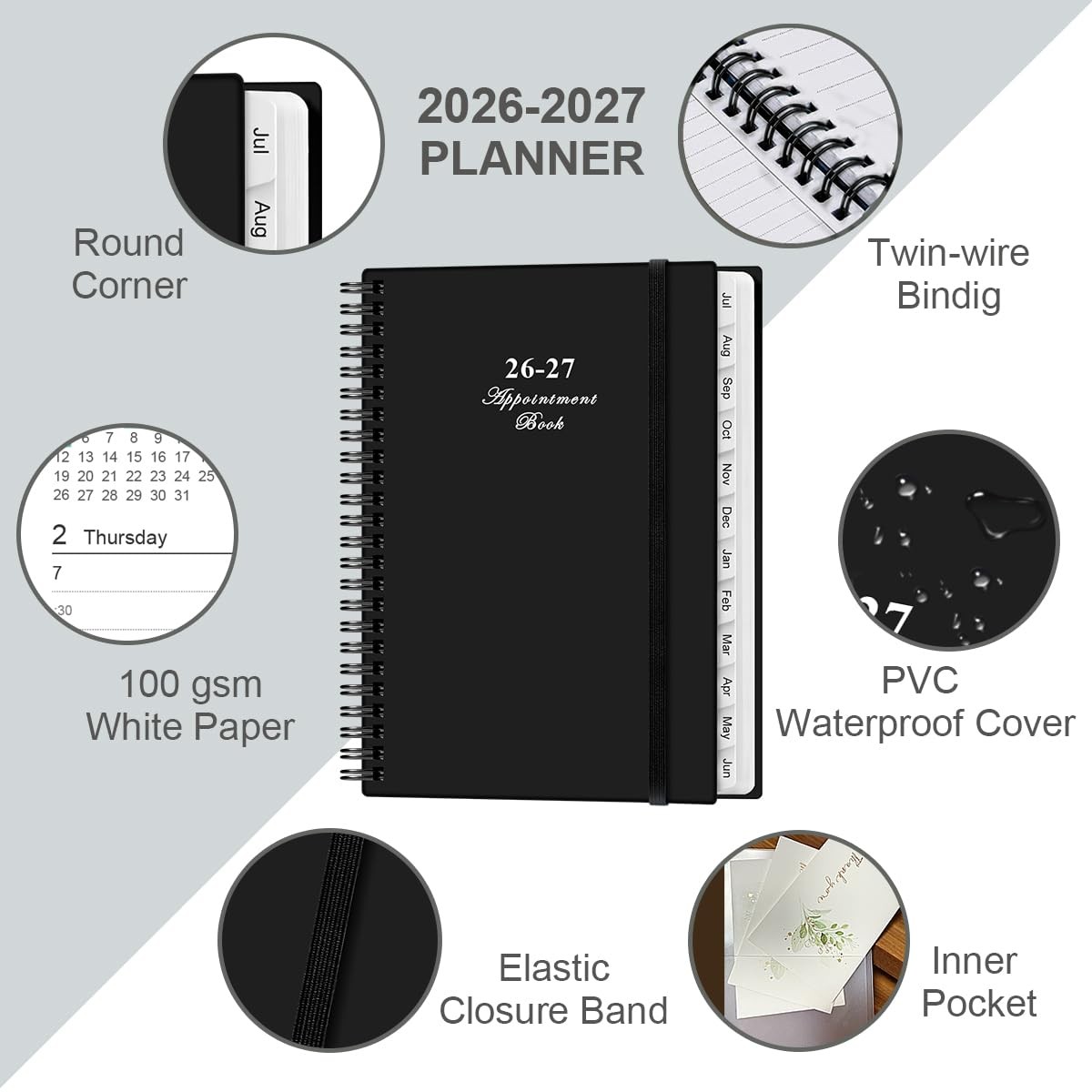 2026-2027 Appointment Book – Daily Hourly 6.4″ x 8.5″, Black