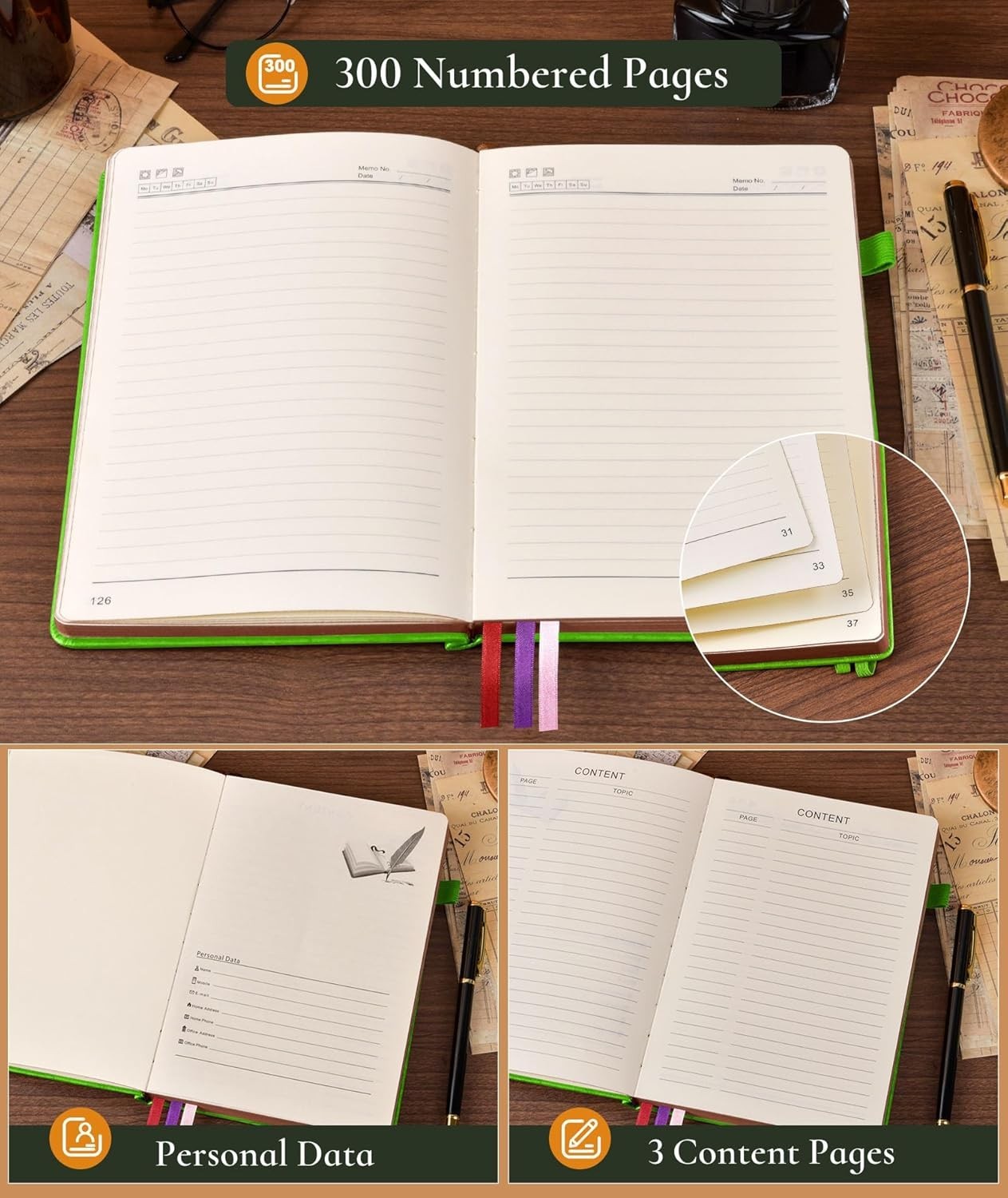 Vintage Leather Journal with 300 Numbered Pages,A4 Lined Journal for Men Wome…