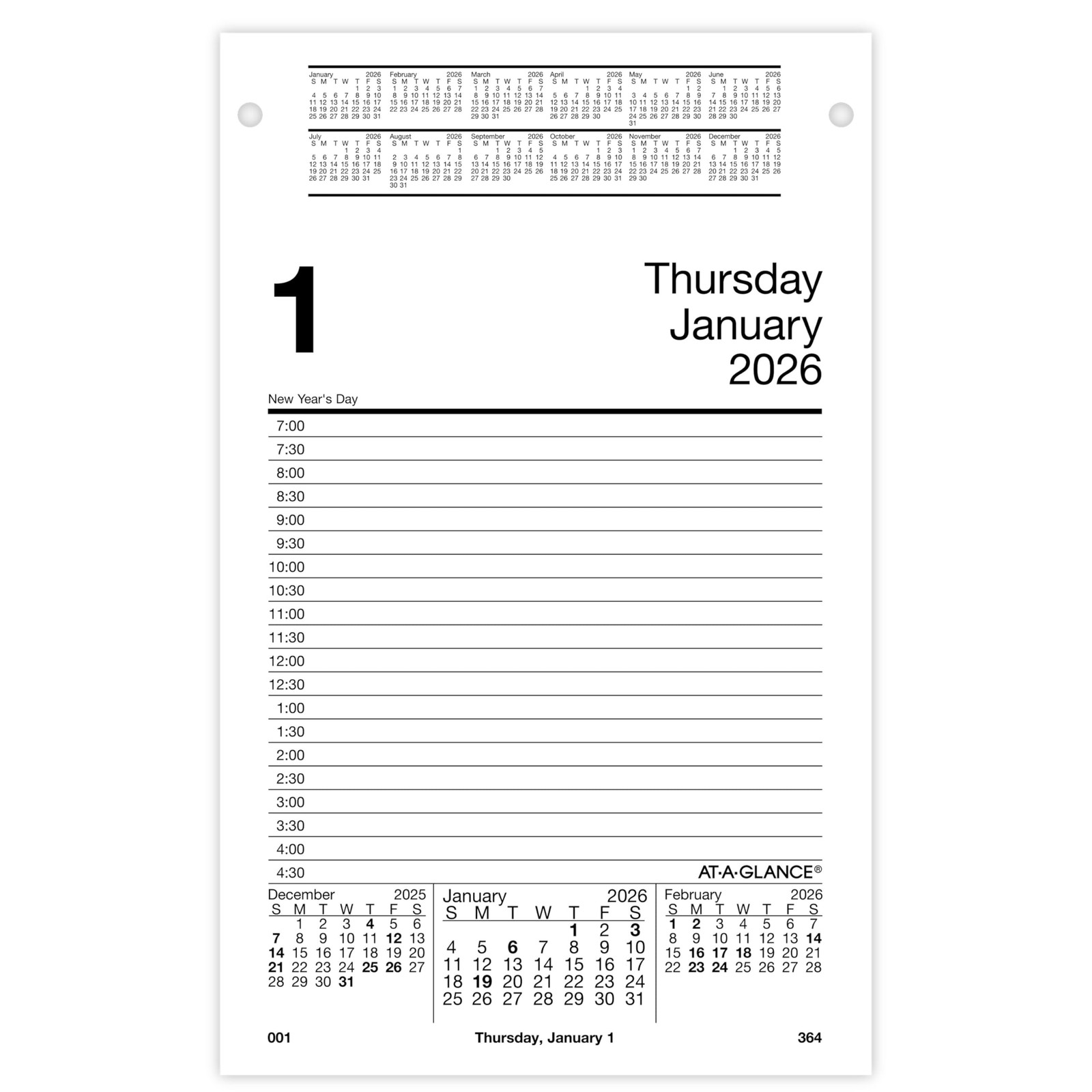 AT-A-GLANCE 2026 Desk Calendar Refill Daily, Pad 5″ x 8″, Large, Style E4585026