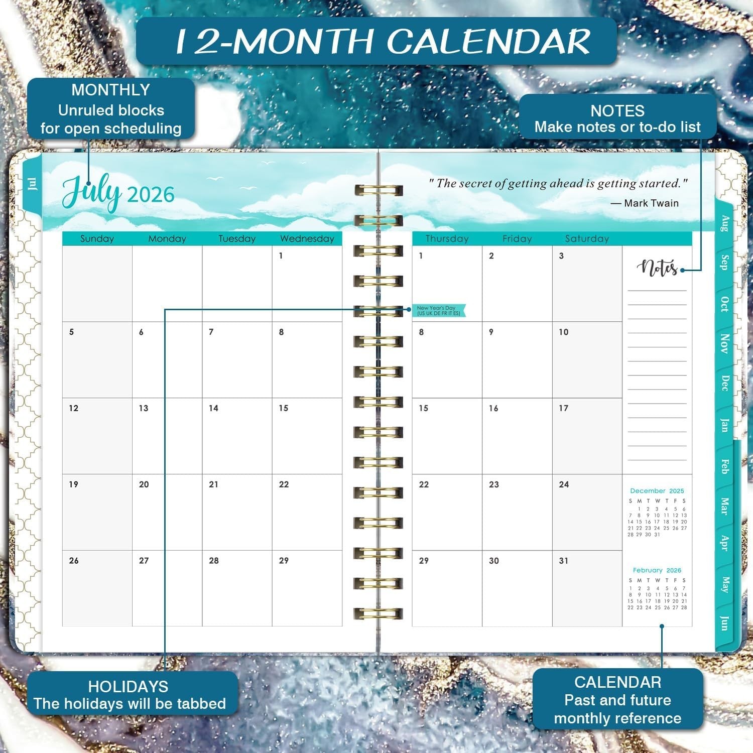 Comprehensive Planner 2026-2027 for Men & Women – Blue, Elastic Closure, Compact
