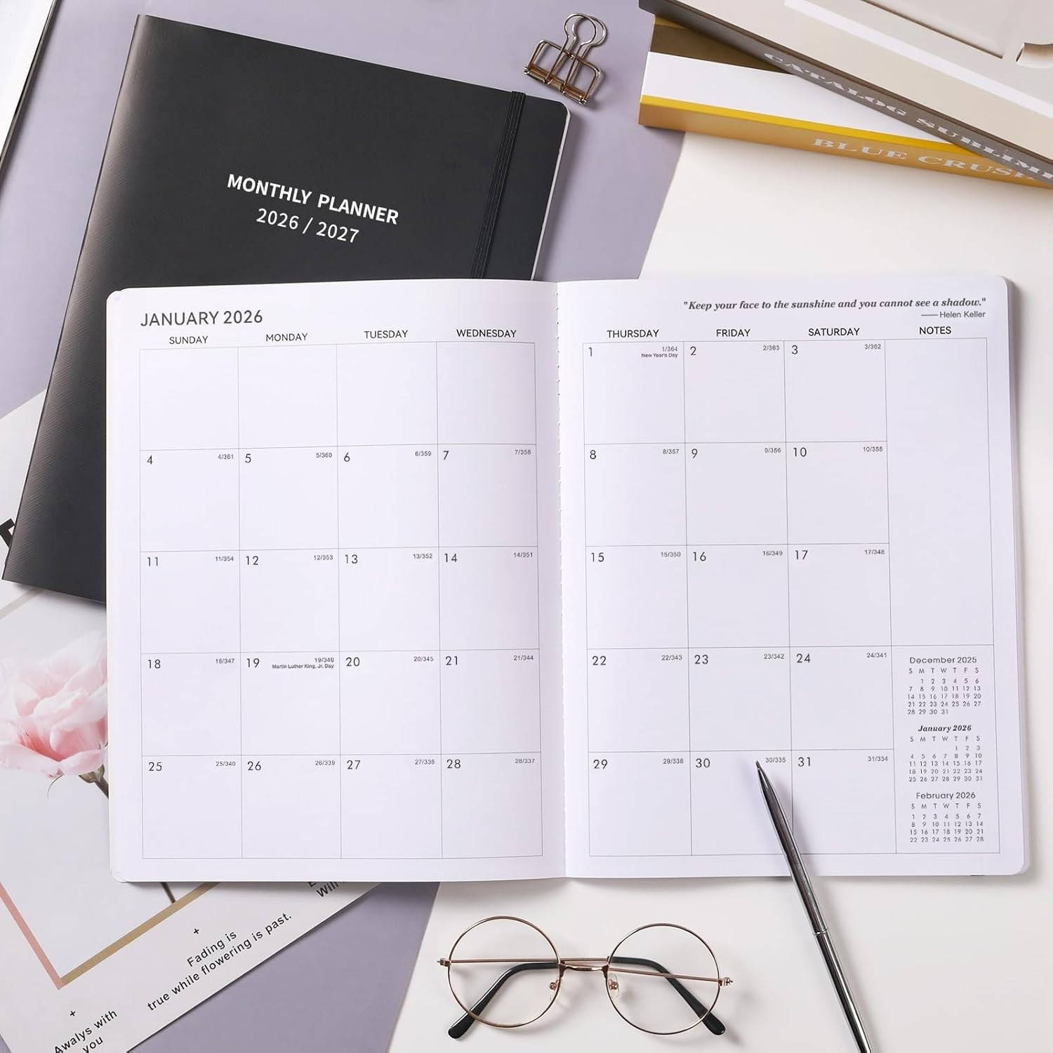 Monthly Organizer 2026 2027 Calendar 24 with Elastic Closure and Pocket