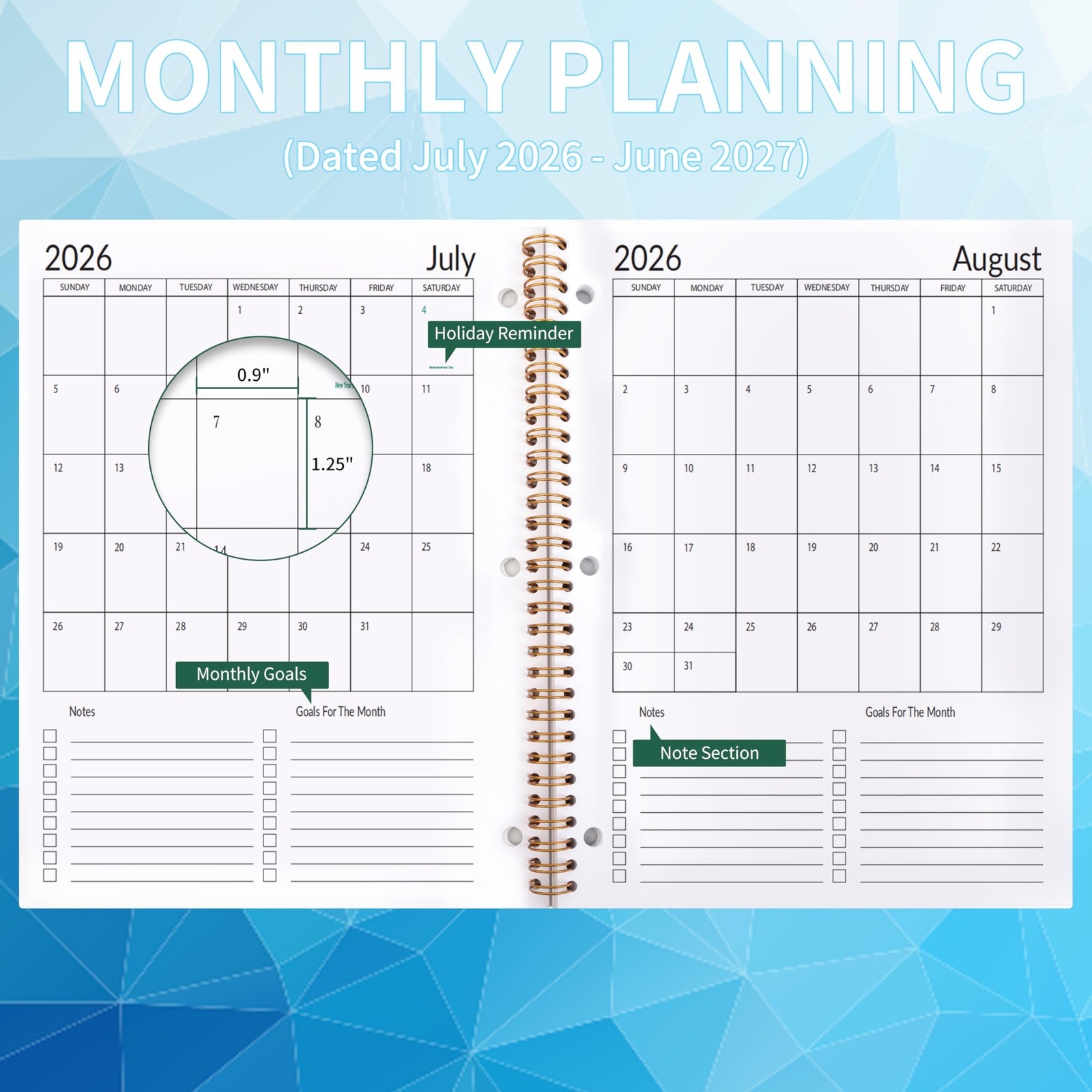 Student Planner 2026-2027 Monthly & Weekly School 8.2 X 10.7 inches, Blue