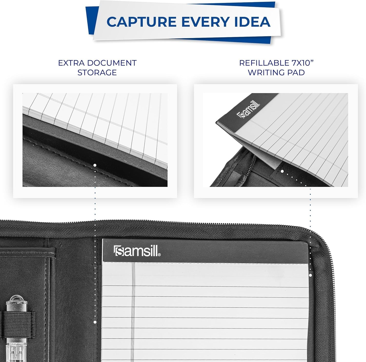 Professional Padfolio, Faux Leather Junior Portfolio with Zipper, 10.1 Inch T…