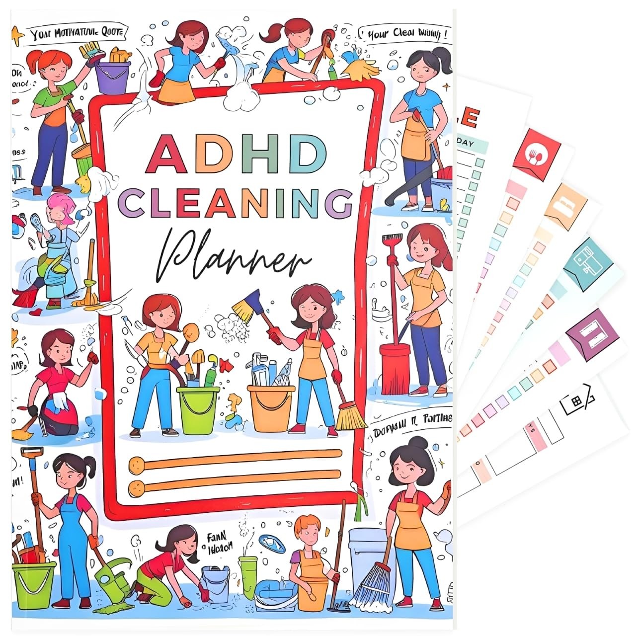 Adhd Cleaning Planner Colorful For Adults Teens, Undated Daily, Weekly, Monthly