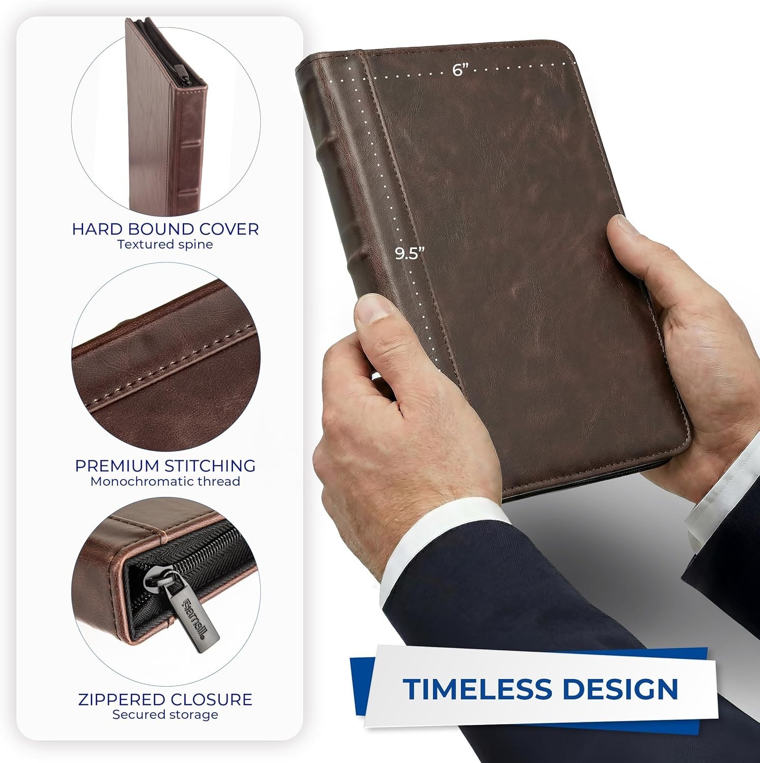 Sophisticated Vintage Faux Leather Zipper Portfolio – 5 x 8 Business Padfolio