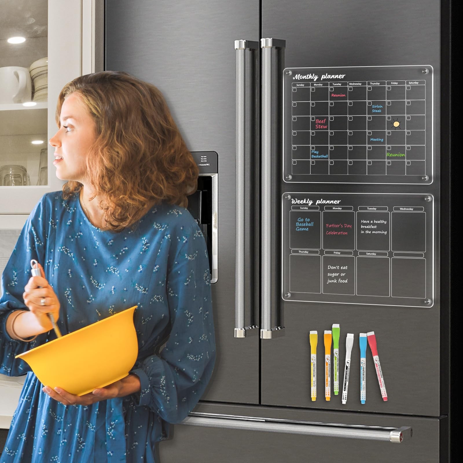 WALGLASS Acrylic Calendar for Fridge, Monthly 12″ x 16″, + Clear Set