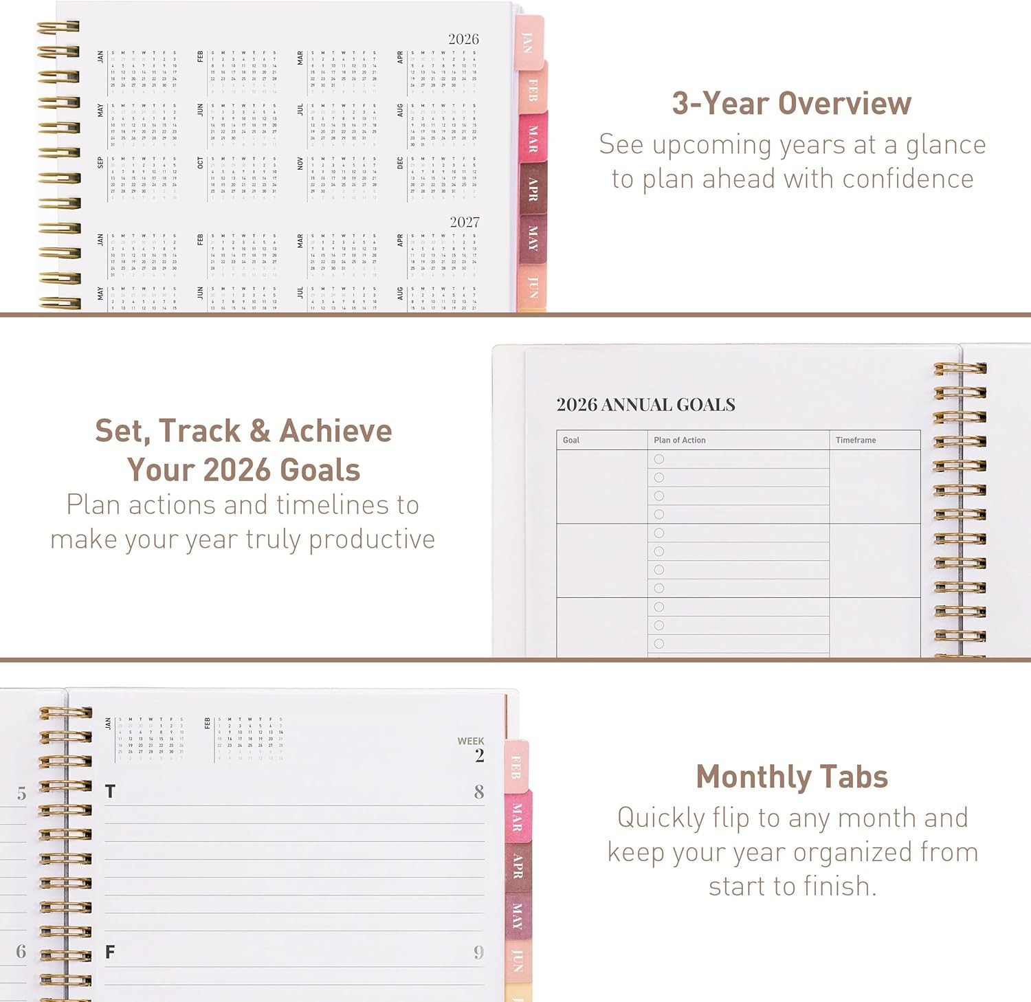 Comprehensive 2026 Agenda Planner – Weekly/Monthly with Notes, Holidays, 6×8 in