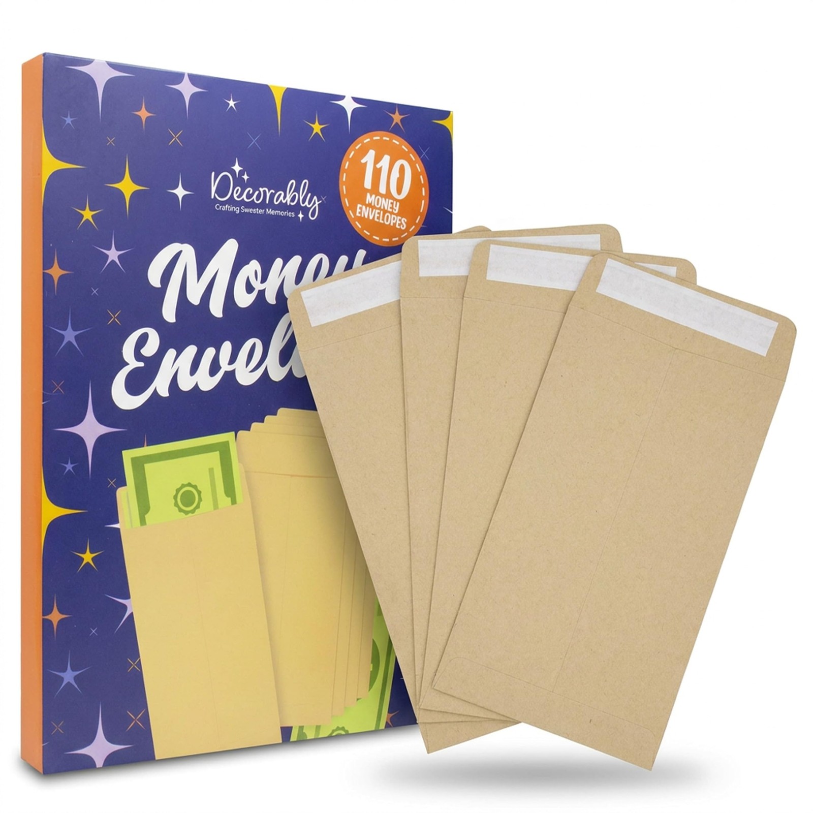 Kraft Money Envelopes 110 Pack 6.5×3.5in Self Adhesive Coin Gift Cash