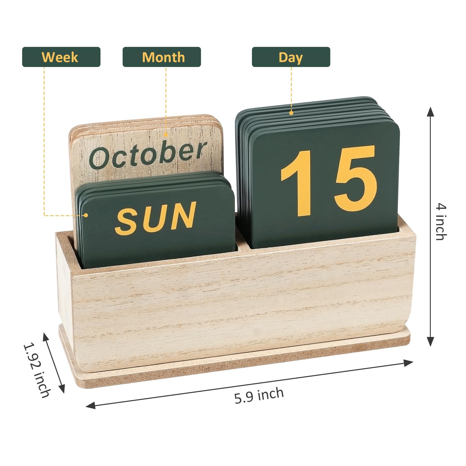 DEERINE Wooden Block Perpetual Calendar for Desk, Daily Desktop Wood Grain