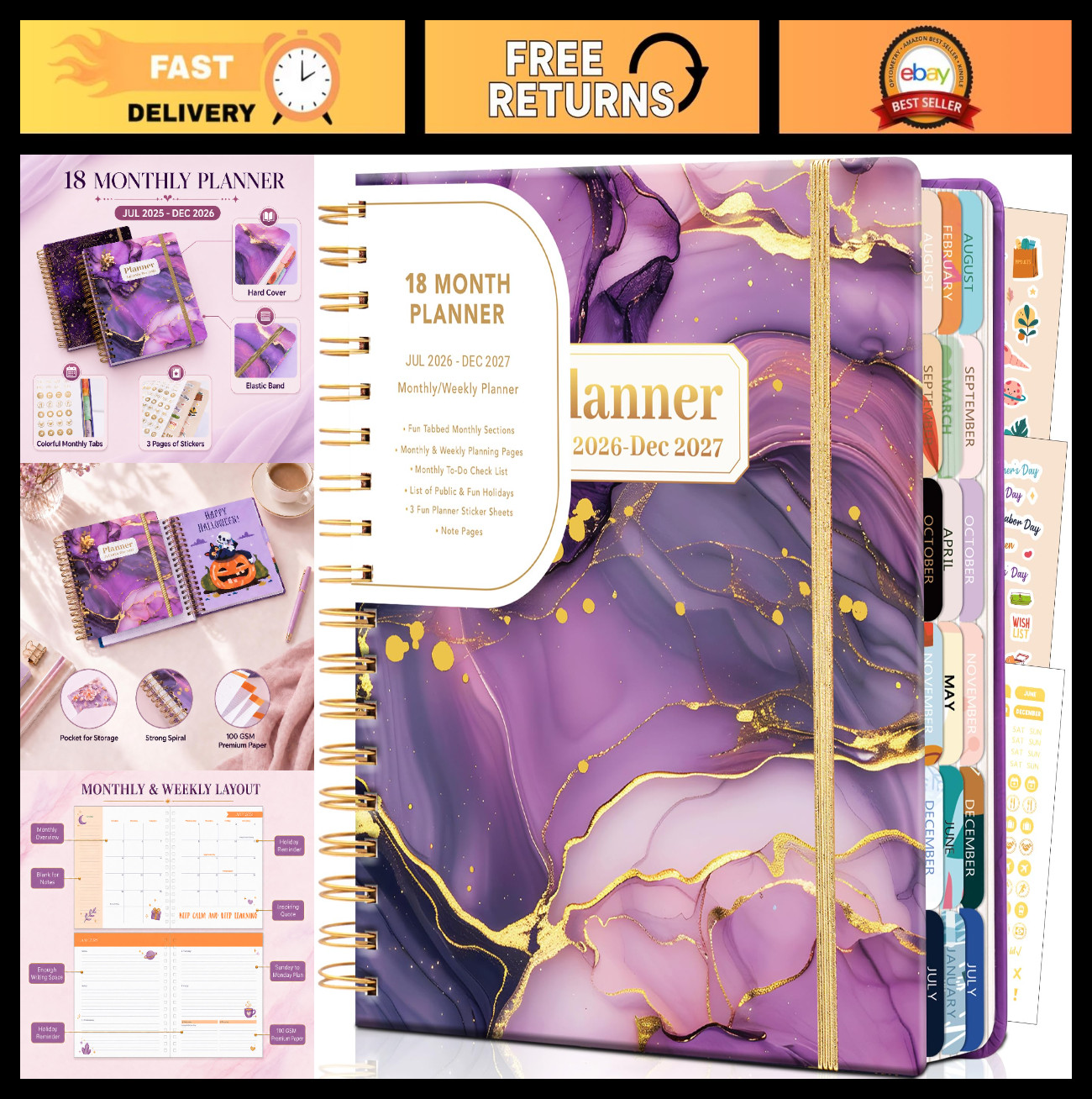 2026-2027 Planner – 18 Month Weekly & Monthly Calendar, Spiral Bound, Purple Mar