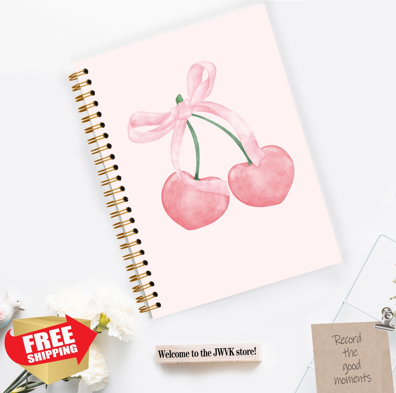 JWVK Pink Cherry Notebook 5.5×8.3 pinkish purple 12