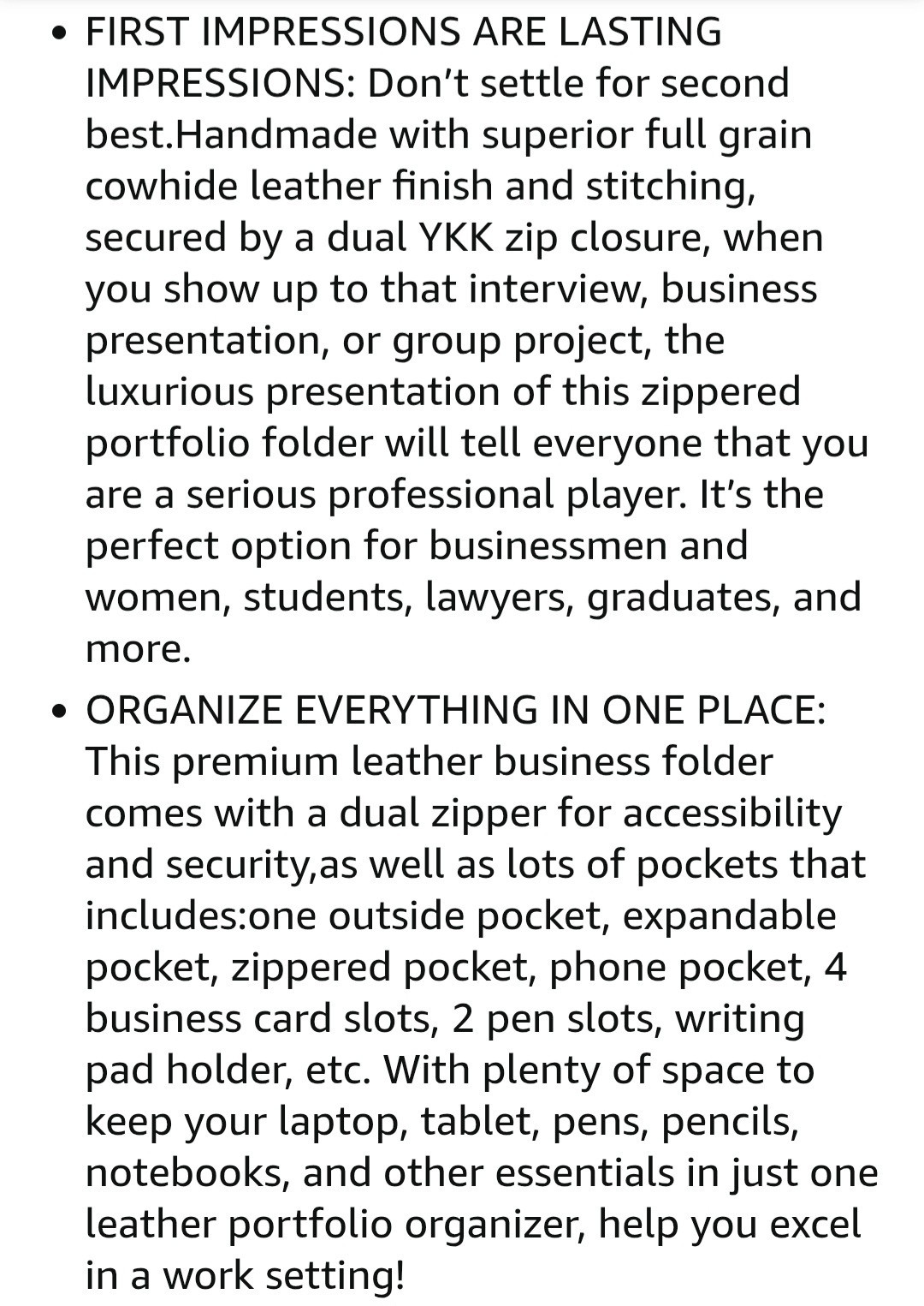 Genuine Leather Professioal Business Portfolio Padfolio Folder with Zipper