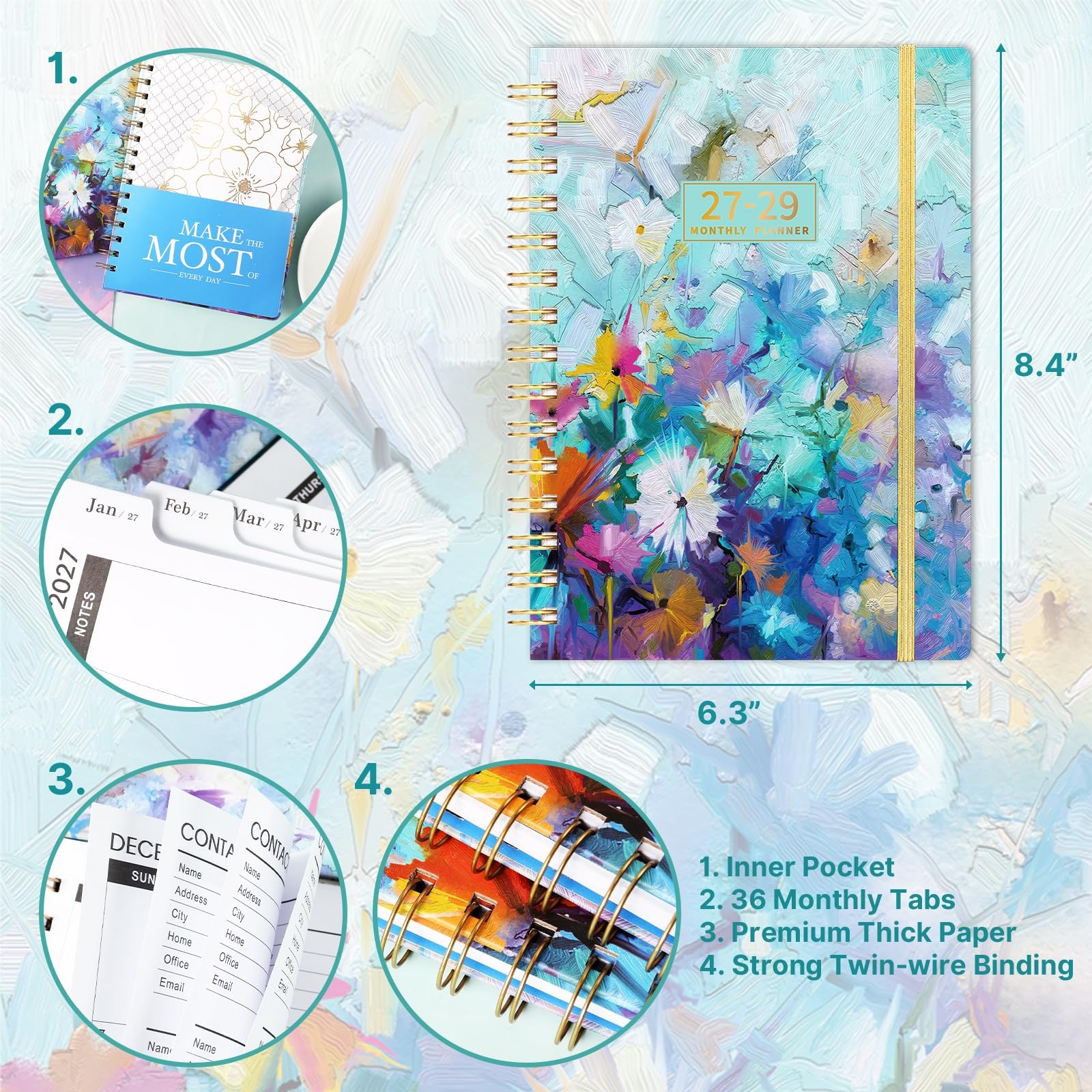 2027-2029 Monthly Planner/Calendar – 3 Year 6.3″ x 8.4″, oil painting