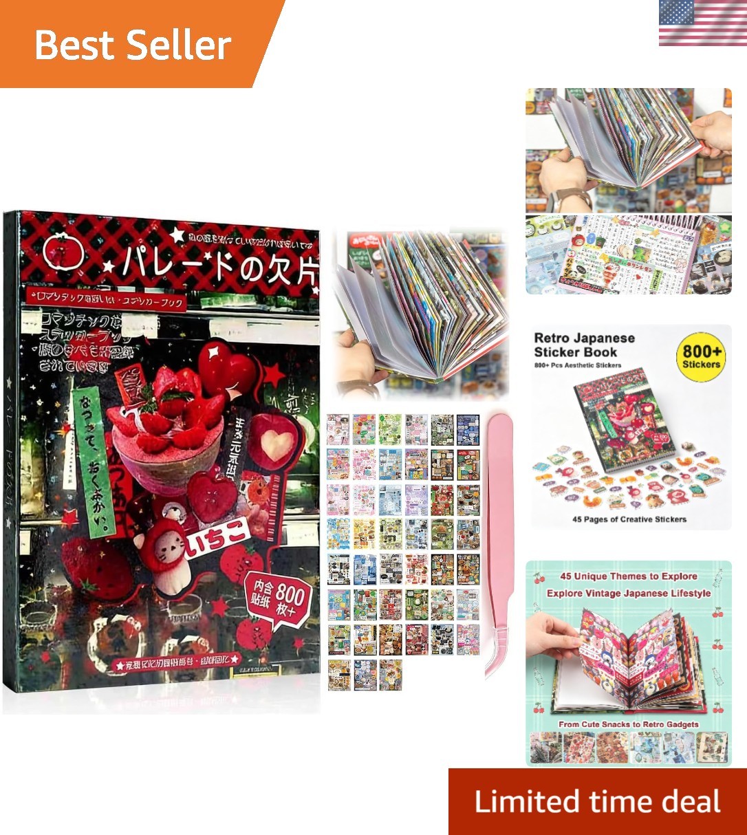 45 Sheets Japanese Sticker Book for Scrapbook 800+Pcs Heisei Retro Manga Styl…