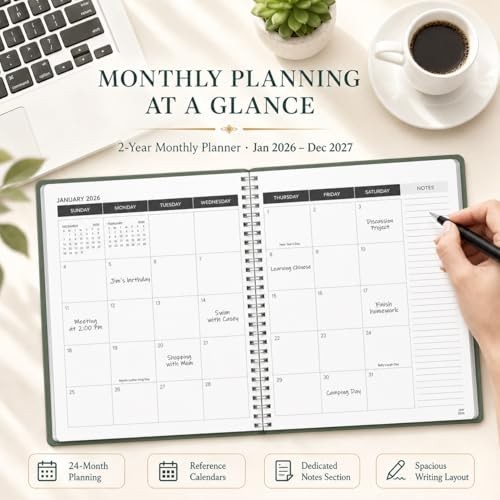 Monthly Planner 2026-2027 24 Months Jan 2026 Dec 2027 8.6×11 Hard PVC Cover