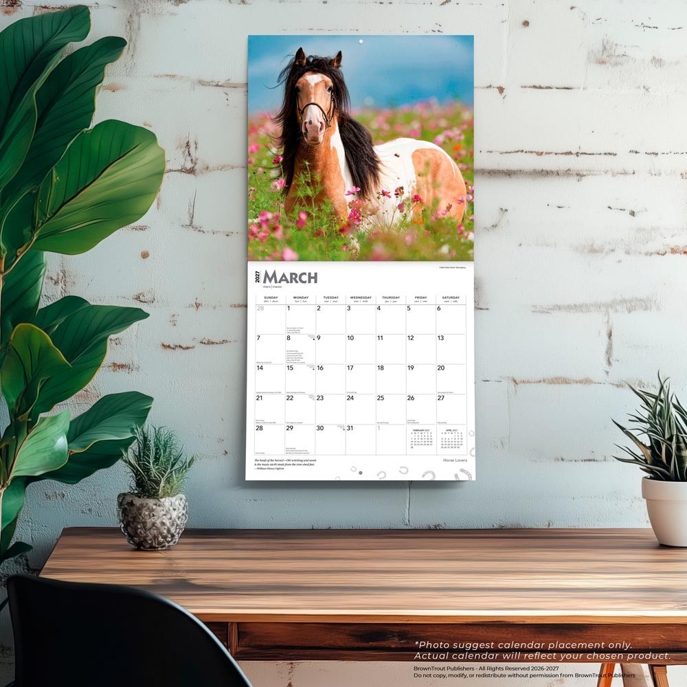 Horse Lovers | 2027 12×24″ (Hanging) Monthly Square Wall Calendar | Plastic-Free