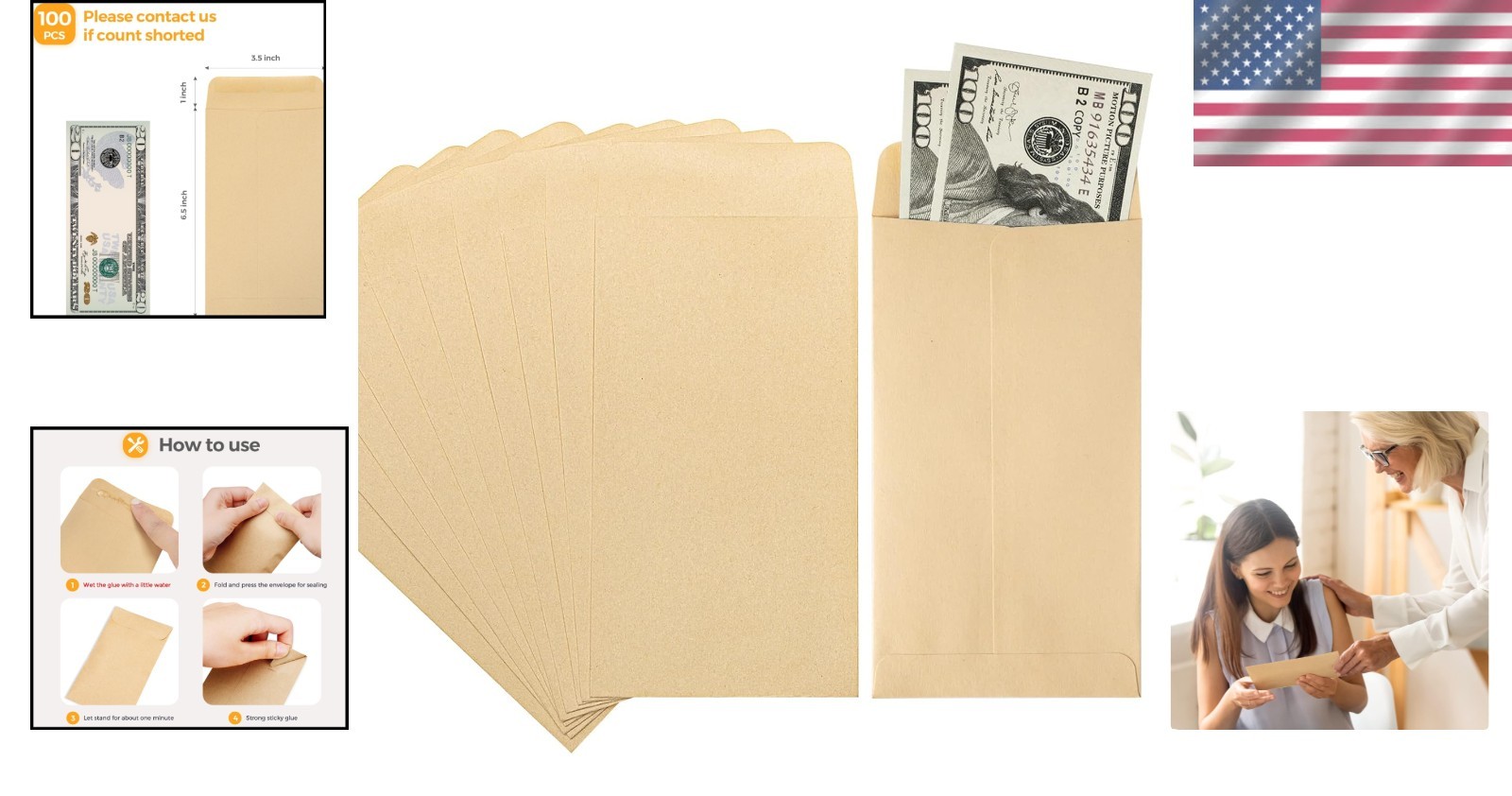 Elegant 100-Pack Brown Kraft Cash Envelopes 3.5×6.5 for Budgeting & Savings